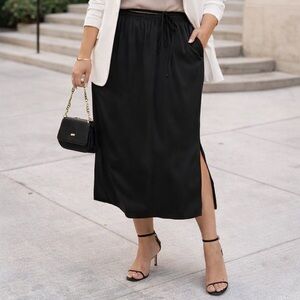 NEW Nicole Williams English X Bar III Black Satin Skirt Pockets Side Slits XXL